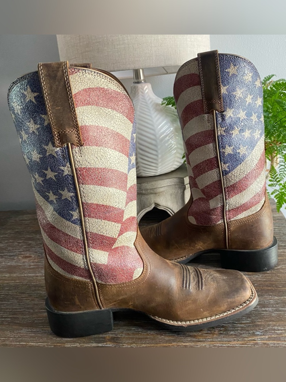 Ariat Level Up Patriot Leather Western Cowgirl Cowboy Boots American Flag 6.5B - Picture 12 of 14